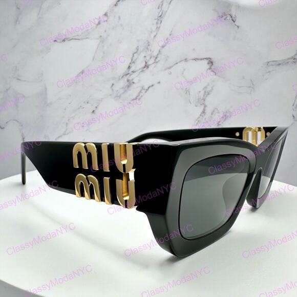 New MIU MIU Sunglasses New Black Acetate Gold Metal Logo Square Cat Eye main image 12